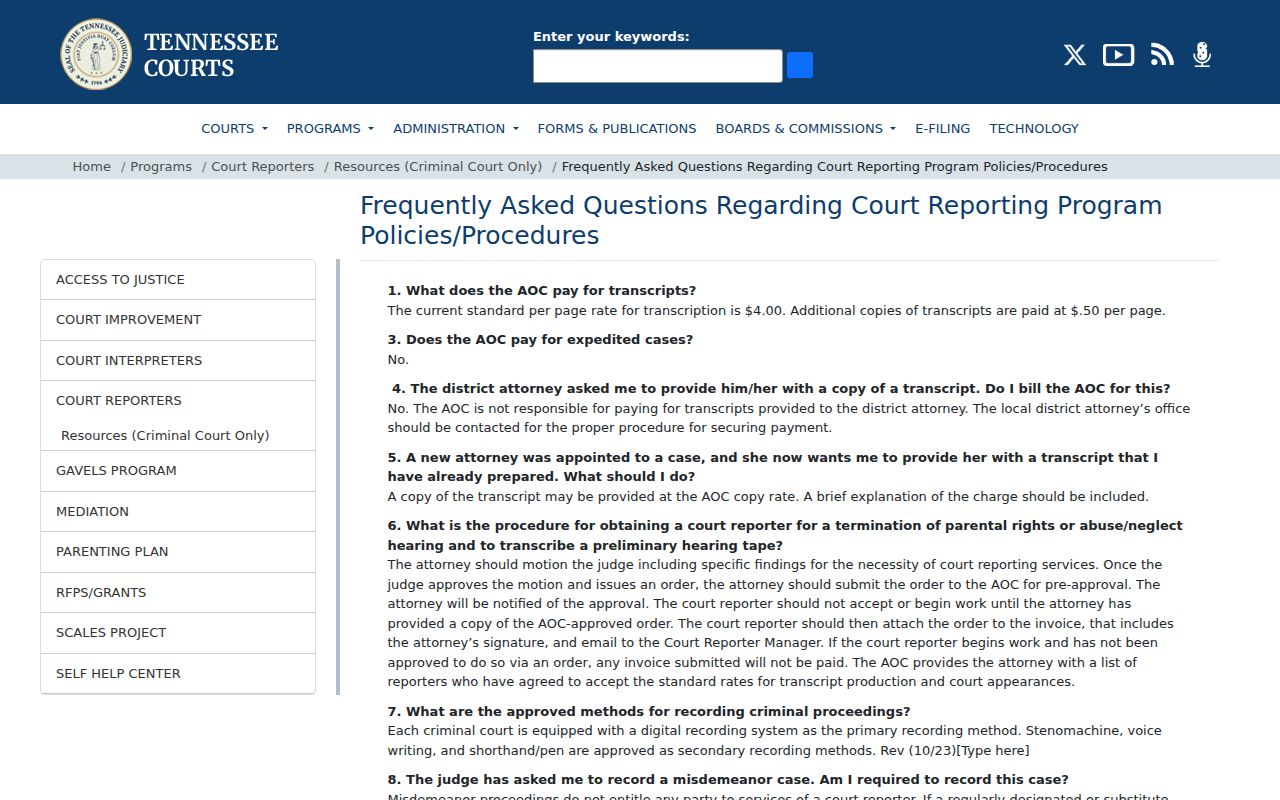 Hardin County court calendar transcript request information