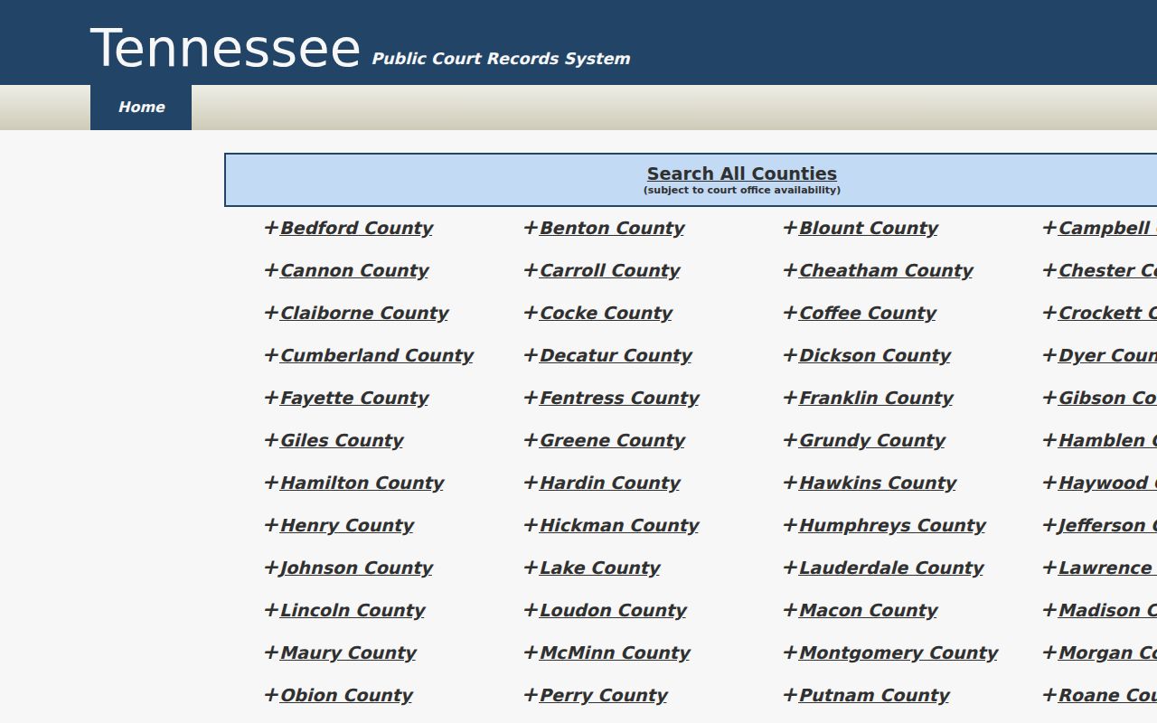 Hardin County case search on Tennessee Public Court Records System