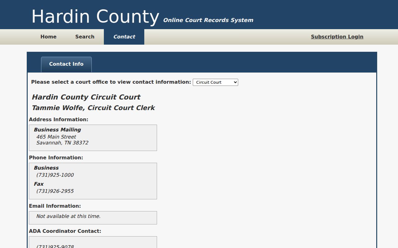 Hardin County court records clerk contact selector