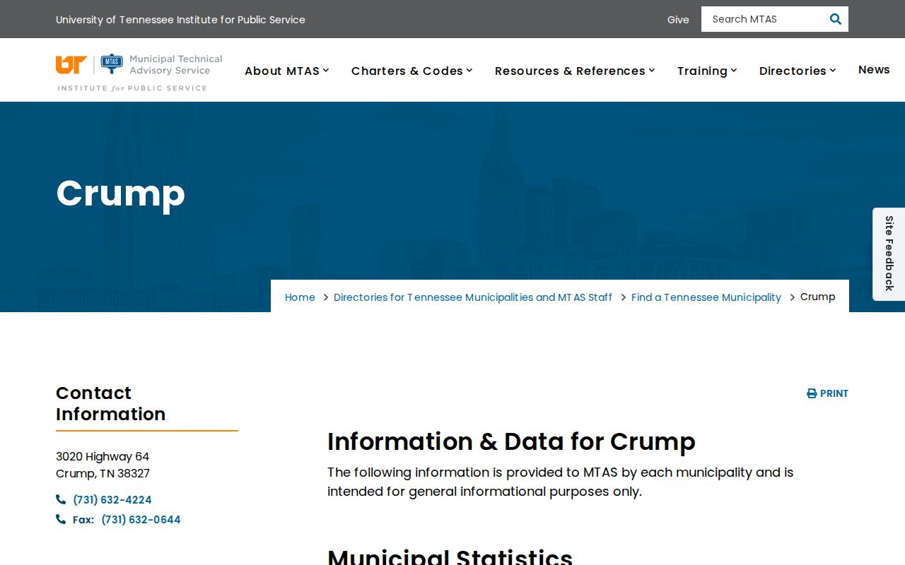 Official MTAS Crump city court clerk directory
