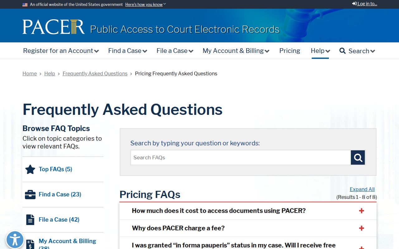 Federal PACER pricing shown separately from Hardin County traffic court record fees