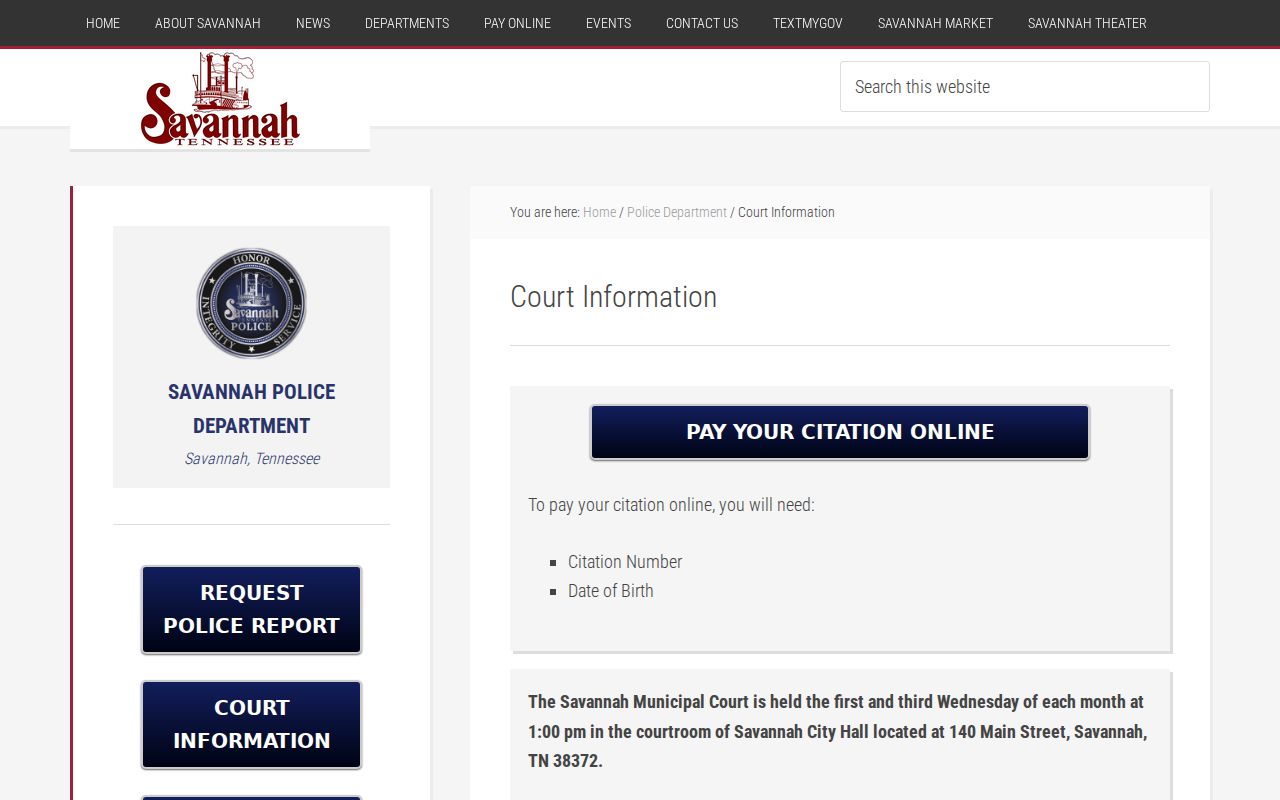 Official Savannah Municipal Court information page
