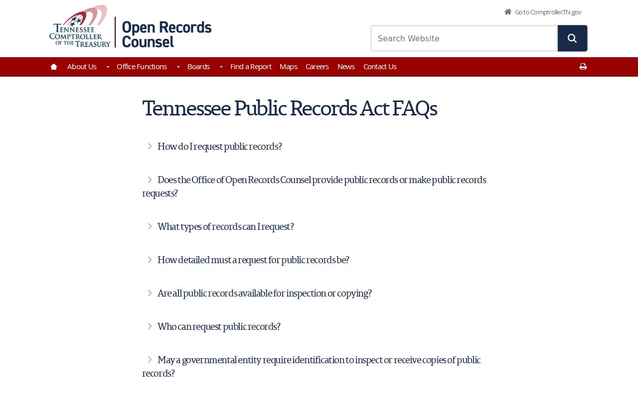 Tennessee Comptroller public records access FAQ