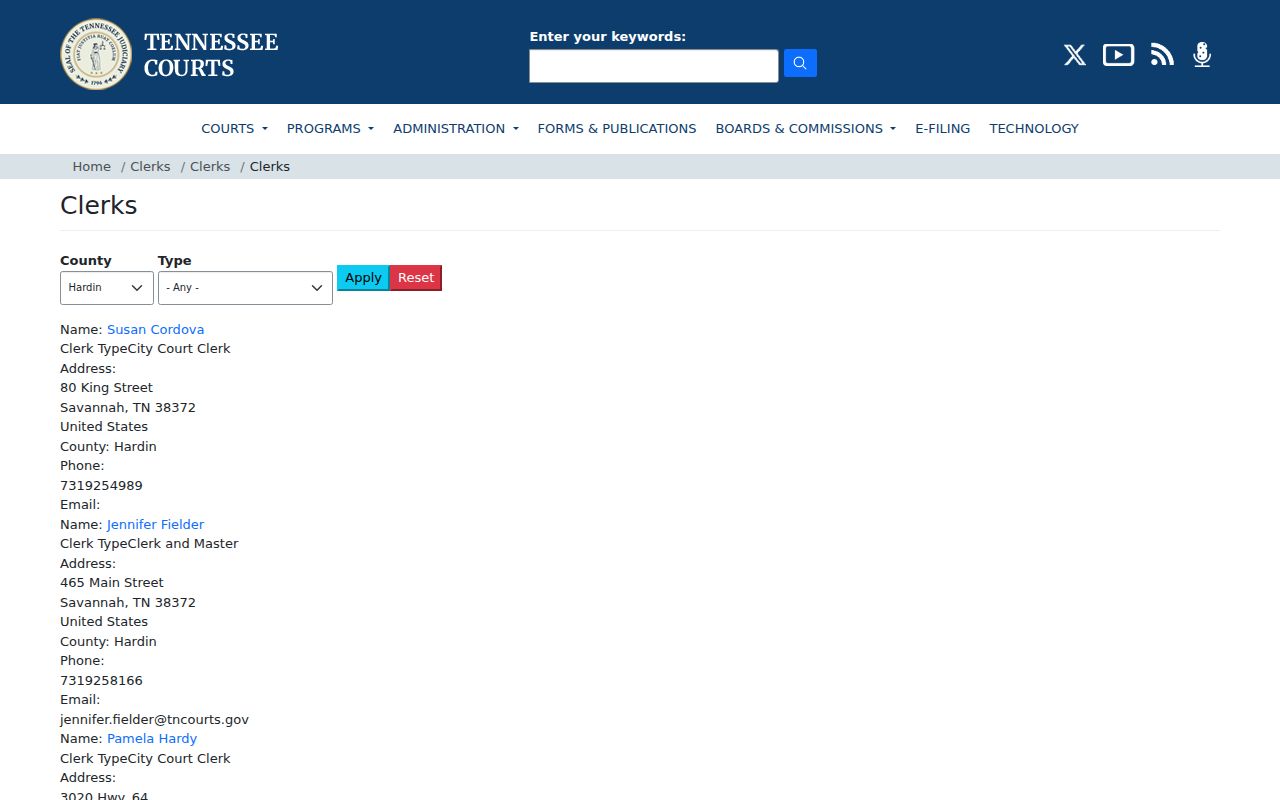 Hardin County court docket clerk directory