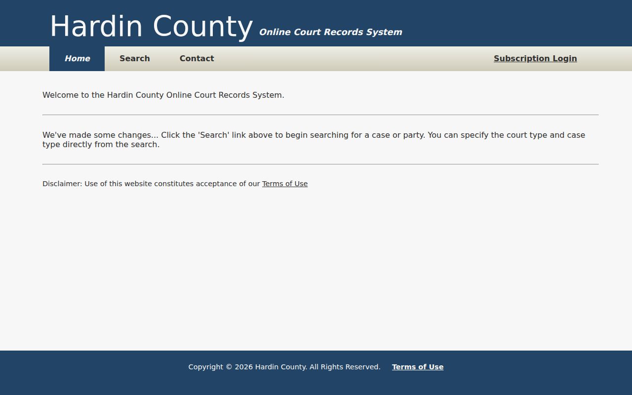 Hardin County court docket portal home screen